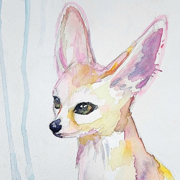 Original Hand-Painted Rainbow Fennec Fox Watercolor Artwork - 15" x 11" - Picture 3 of 5